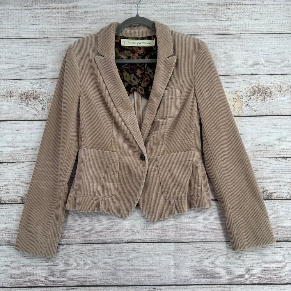 Daughter of the Liberation Corduroy Blazer Womens 4 Beige Shoulder Pads‎
